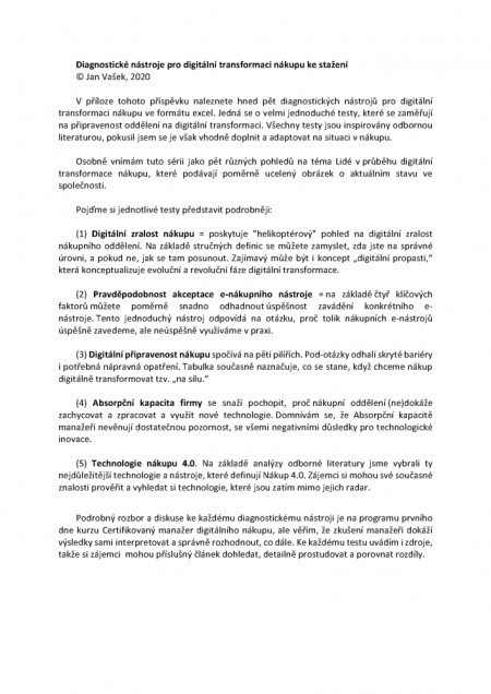 Diagnostické nástroje pro digitální transformaci nákupu ke stažení